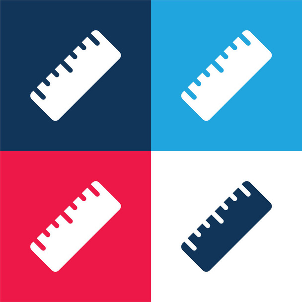 Grande règle bleu et rouge quatre couleurs minimum icône ensemble - Vecteur, image