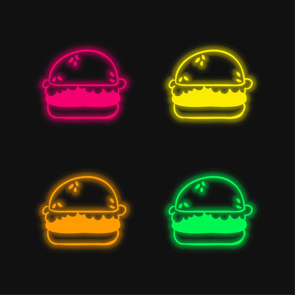 Brot vier Farben leuchtenden Neon-Vektor-Symbol - Vektor, Bild