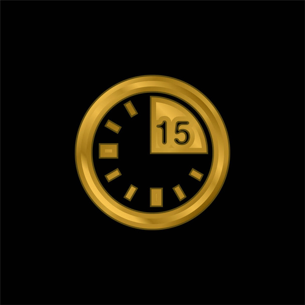 15 Minuutin merkki Kello kullattu metallinen kuvake tai logo vektori - Vektori, kuva