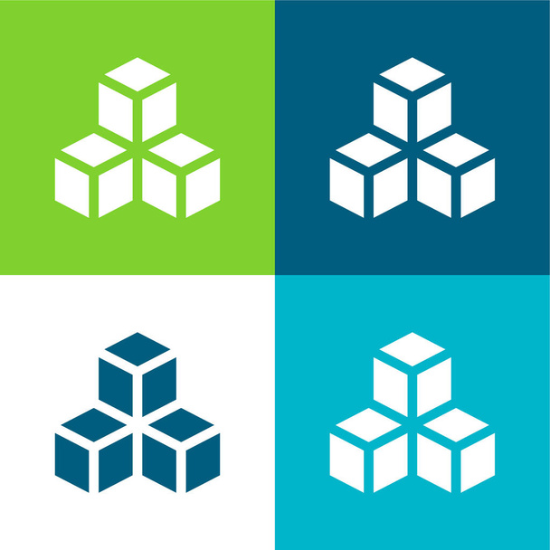 Ensemble d'icônes minimal plat de quatre couleurs 3d - Vecteur, image