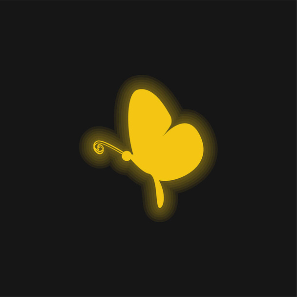 Μαύρη πεταλούδα πλευρά προβολή κίτρινο λαμπερό νέον εικονίδιο - Διάνυσμα, εικόνα