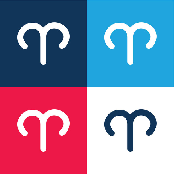 Aries Sign blue and red four color minimal icon set - Vector, Image