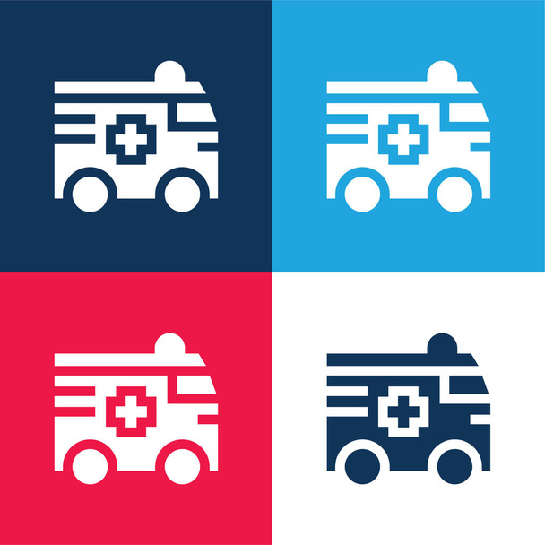 Ambulance blauw en rood vier kleuren minimale pictogram set - Vector, afbeelding