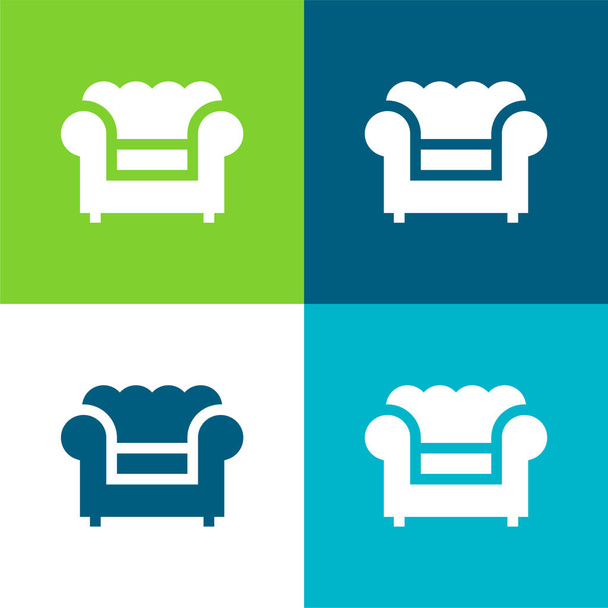 Кресло Плоский четырехцветный минимальный набор значков - Вектор,изображение