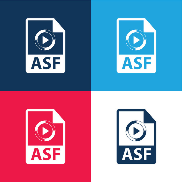 ASFファイル形式バリアント青と赤の4色の最小アイコンセット - ベクター画像