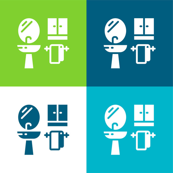 Badezimmer Wohnung vier Farben minimales Symbol-Set - Vektor, Bild