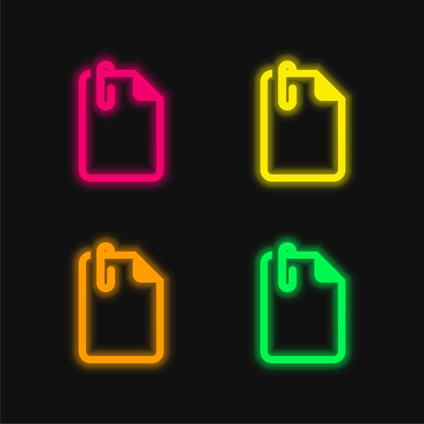 Csatolja File négy színű izzó neon vektor ikon - Vektor, kép