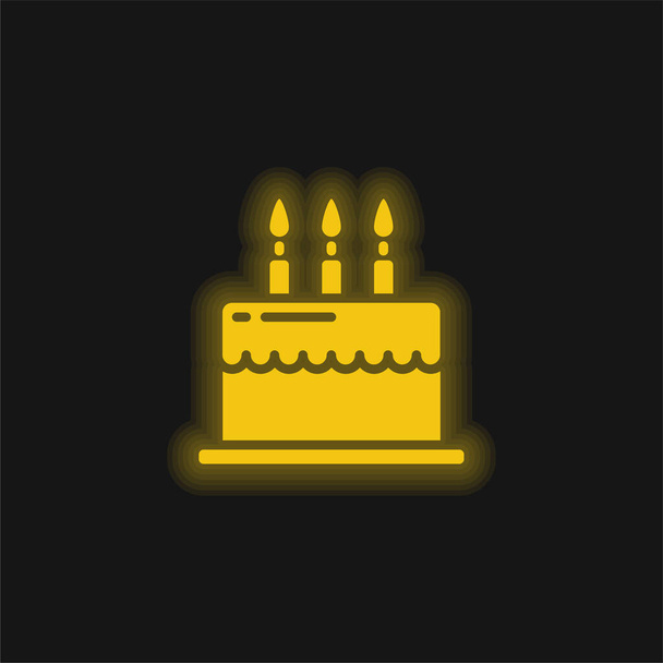 Geburtstagstorte gelb leuchtend neon Symbol - Vektor, Bild