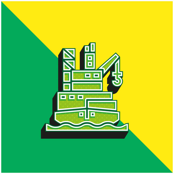 Баржа Зеленый и желтый современный трехмерный векторный логотип - Вектор,изображение
