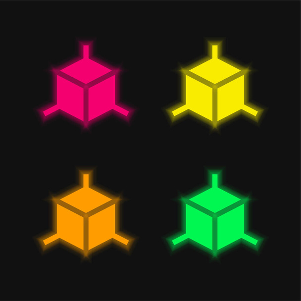 3D Cube quattro colori luminosi icona vettoriale al neon - Vettoriali, immagini