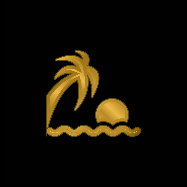 Παραλία Ηλιοβασίλεμα επίχρυσο μεταλλικό εικονίδιο ή το λογότυπο διάνυσμα - Διάνυσμα, εικόνα