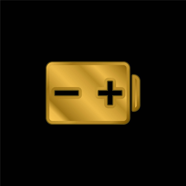 Battery With Positive And Negative Poles Signs gold plated metalic icon or logo vector - Vector, Image
