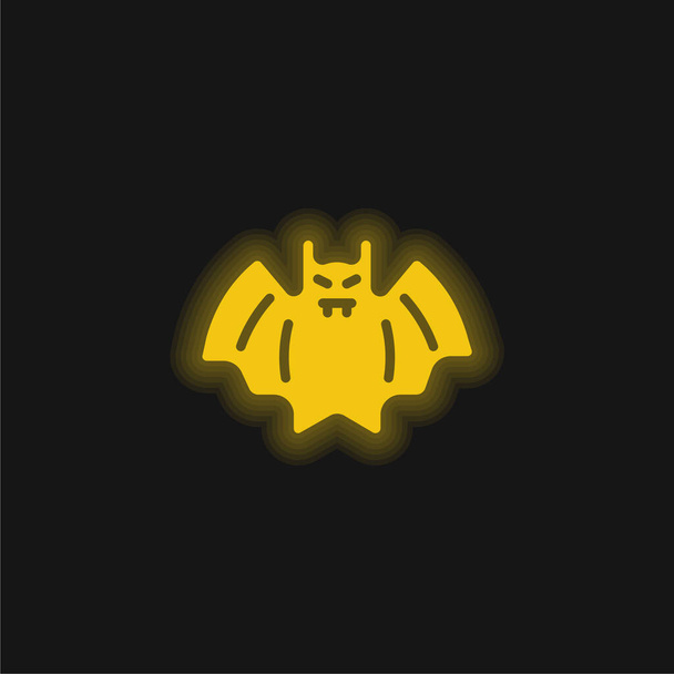 murciélago amarillo brillante icono de neón - Vector, Imagen