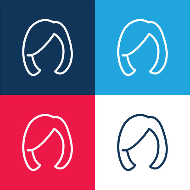 Blond Žena Tvar vlasů modrá a červená čtyři barvy minimální ikona sada - Vektor, obrázek