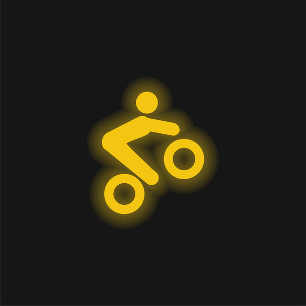 Pyörä temppuja keltainen hehkuva neon kuvake - Vektori, kuva