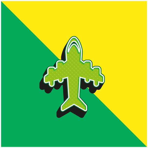 4つの大きなモーターと飛行機緑と黄色の近代的な3Dベクトルアイコンのロゴ - ベクター画像