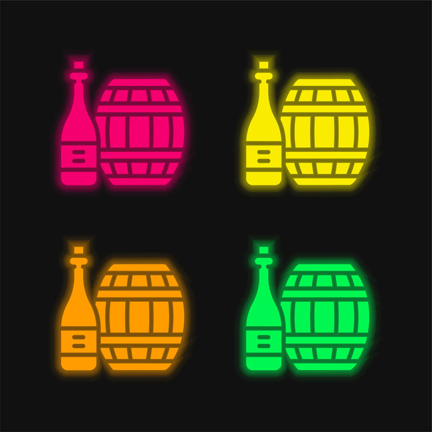 Hordó négy színű izzó neon vektor ikon - Vektor, kép