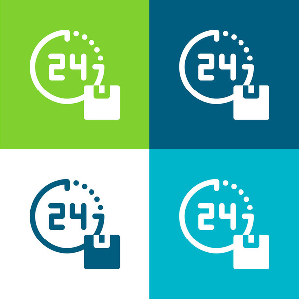 24 Hours Delivery Flat four color minimal icon set - Vector, Image