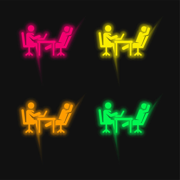 Brainstorming four color glowing neon vector icon - Vector, Image