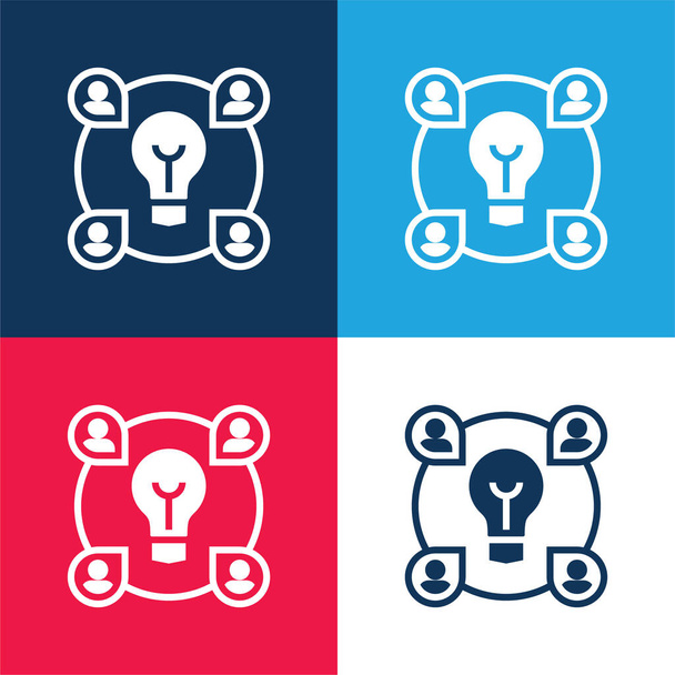 Set di icone minimali a quattro colori blu e rosso Brainstorming - Vettoriali, immagini