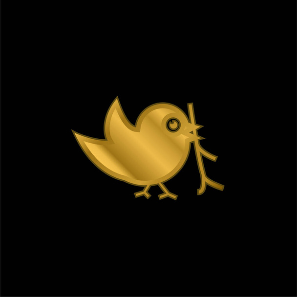 Bird With Sprig In Its Beak gold plated metalic icon or logo vector - Vector, Image