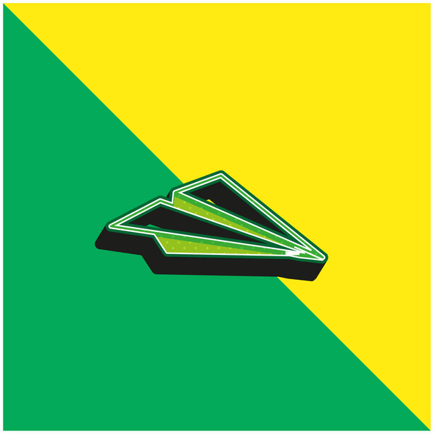 紙シートの飛行機緑と黄色の近代的な3Dベクトルのアイコンのロゴ - ベクター画像