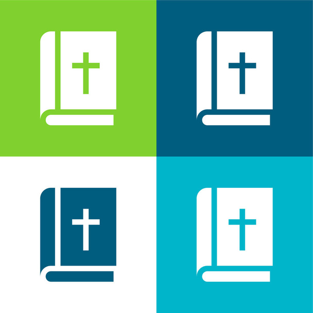 Biblia plana de cuatro colores icono mínimo conjunto - Vector, Imagen
