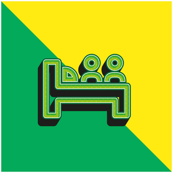 Bed For Two Persons Vihreä ja keltainen moderni 3d vektori kuvake logo - Vektori, kuva