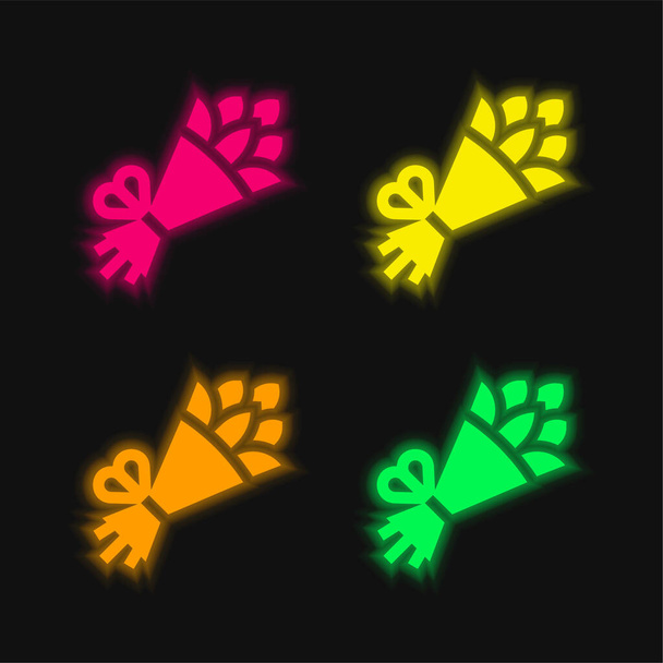 Bouquet quatre couleurs brillant icône vectorielle néon - Vecteur, image