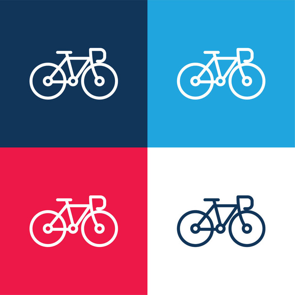 Bike blauw en rood vier kleuren minimale pictogram set - Vector, afbeelding