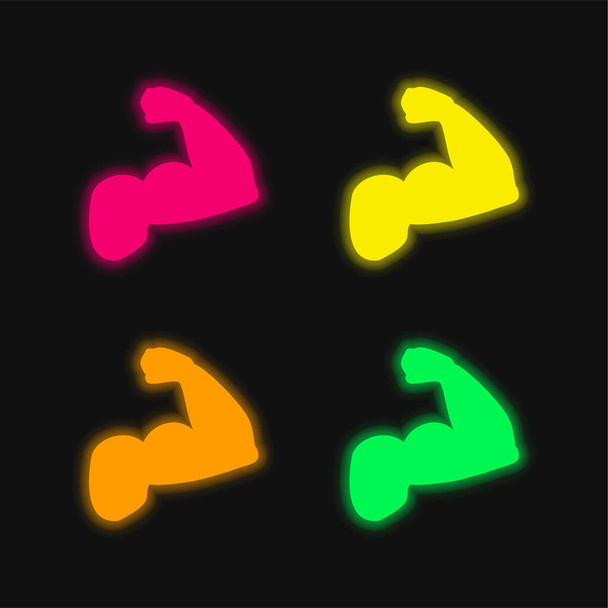 Biceps Of A Man four color glowing neon vector icon - Vector, Image