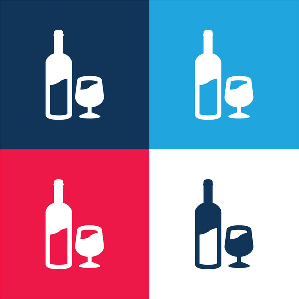 Bottle And Glass Of Wine blue and red four color minimal icon set - Vector, Image