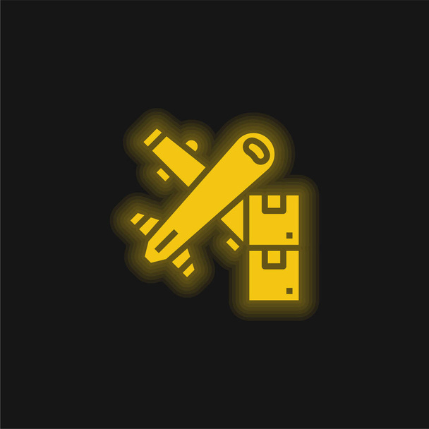 Ikona žlutého zářícího neonu nákladní letecké dopravy - Vektor, obrázek
