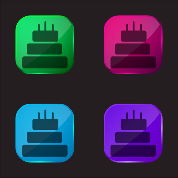 День народження Торт з трьох тортів чотирьох кольорів скляної кнопки
 - Вектор, зображення