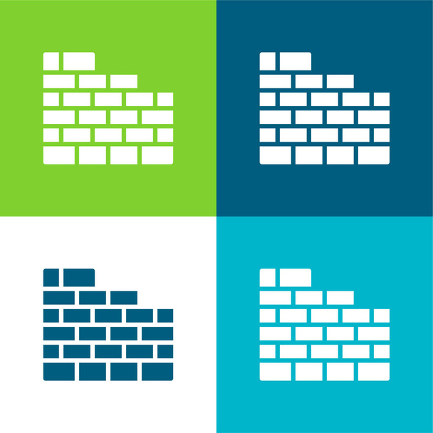 Parede de tijolo Plano de quatro cores conjunto de ícones mínimos - Vetor, Imagem