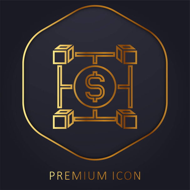 Blockchain línea de oro logotipo premium o icono - Vector, Imagen