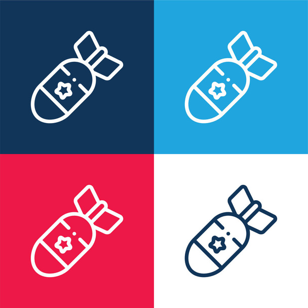 Atomic Bomb blue and red four color minimal icon set - Vector, Image