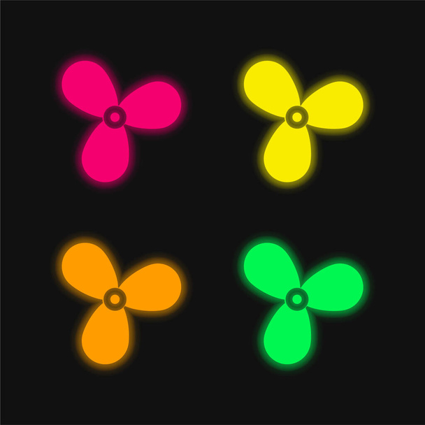 Boot Propeller vier kleuren gloeiende neon vector pictogram - Vector, afbeelding