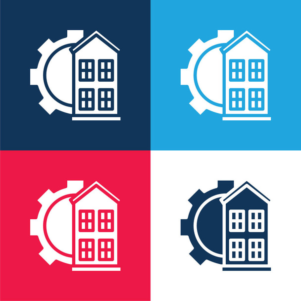 Architektonická modrá a červená čtyřbarevná minimální sada ikon - Vektor, obrázek