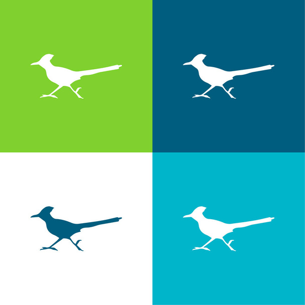 Bird Roadrunner Σχήμα επίπεδη τέσσερις χρώμα ελάχιστο σύνολο εικονιδίων - Διάνυσμα, εικόνα