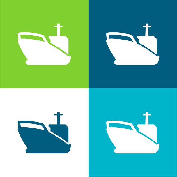 3D Ship Flat conjunto de iconos mínimo de cuatro colores - Vector, Imagen
