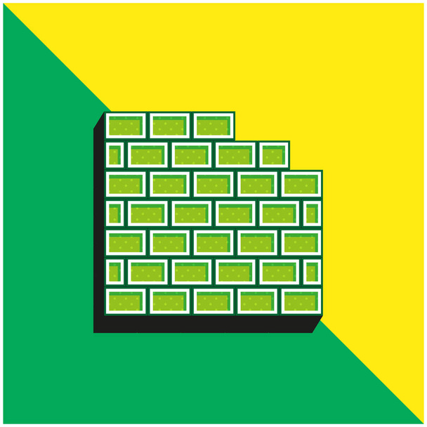 レンガの壁緑と黄色の現代的な3Dベクトルアイコンのロゴ - ベクター画像