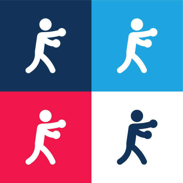 Boxing blue and red four color minimal icon set - Vector, Image
