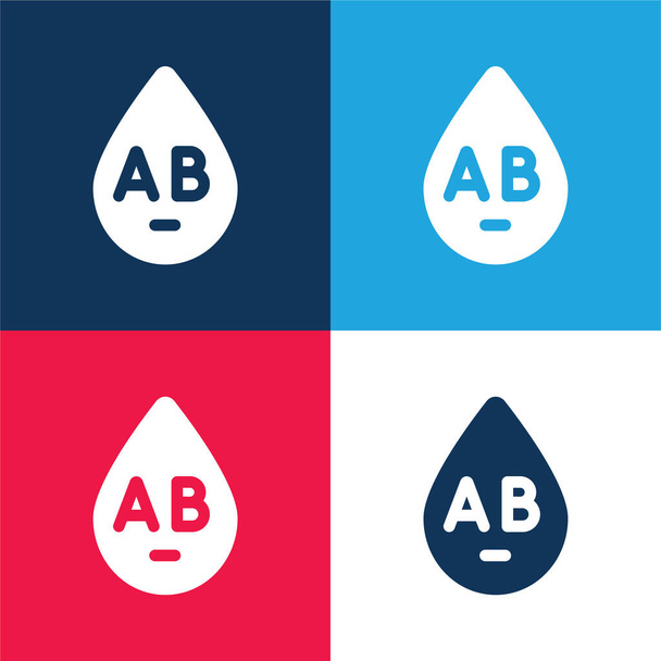 Tipo de sangue azul e vermelho conjunto de ícones mínimos de quatro cores - Vetor, Imagem