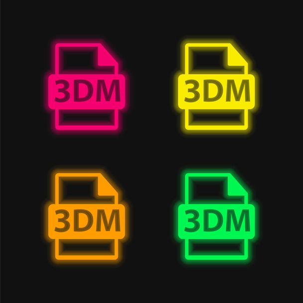 3DM File Format Symbol four color glowing neon vector icon - Vector, Image