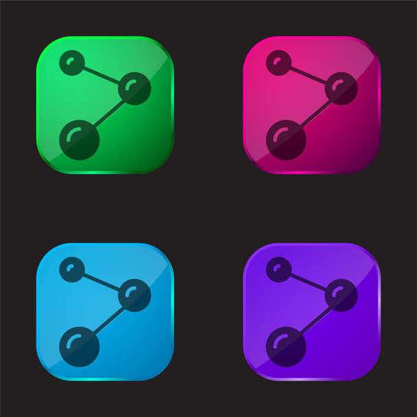 Átomos icono de botón de cristal de cuatro colores - Vector, Imagen