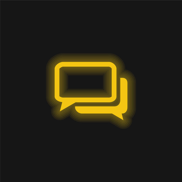 Burbujas de chat en blanco y negro amarillo brillante icono de neón - Vector, imagen