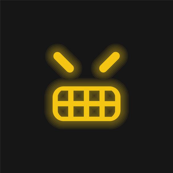 Angry Emoticon Square Face icona al neon giallo incandescente - Vettoriali, immagini