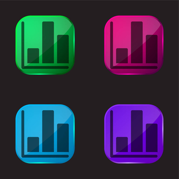 Gráfico de barras icono de botón de cristal de cuatro colores - Vector, imagen