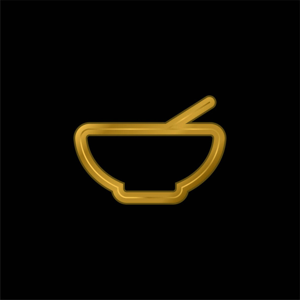 Bowl Outline chapado en oro icono metálico o vector de logotipo - Vector, imagen